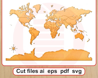 Laser cut files World map SVG vector design Wooden wall art decor digital download