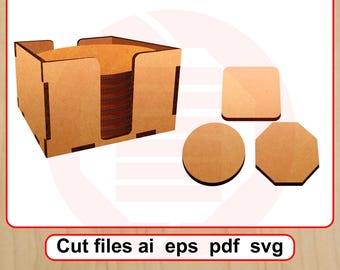 Laser cut files Coaster holder SVG template design mdf wood crafts digital download