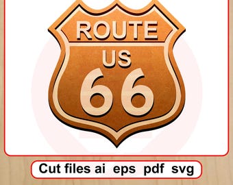 Archivos SVG de señales de la Ruta 66 cortadas con láser. Plantilla vectorial para decoración del hogar. Descarga digital.
