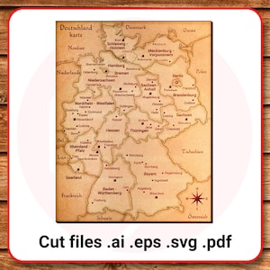 Lasergesneden SVG Duitsland kaart lasersnijden bestanden vector sjabloon Home decor kunst aan de muur digitale download