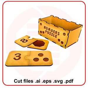 Laser cut SVG Montessori numbers puzzle game vector design template Wooden cutting files digital download