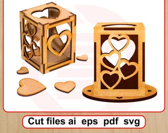 Laser cut files SVG Heart candle holder template Digital download