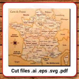 Modèle vectoriel de carte France France SVG découpé au laser Fichiers MDF contreplaqué de bois de découpe laser à téléchargement numérique