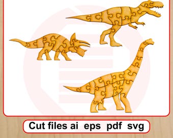 Laser cut  files SVG Dinosaur puzzle template vector pattern Digital download
