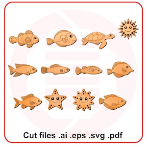 Laser cut SVG See Ozean Tiere Fische Laser schneiden Design Wohnkultur digitaler Download