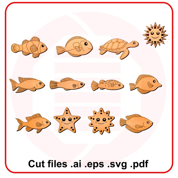 Laser cut SVG Sea ocean animals fishes Laser cutting design Home decor digital download