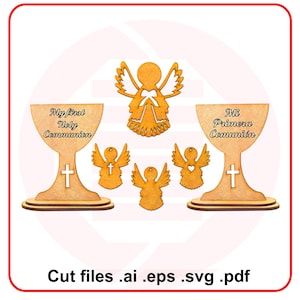 Laser cut SVG Meine erste heilige Kommunion Kelch Engel Dekoration Einladung Ornament