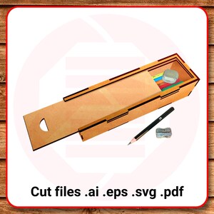 Étui Plumier SVG découpé au laser Fichiers de découpe Glowforge Vecteur Plumier en bois Fournitures scolaires, idées de projets de créations manuelles, téléchargement numérique
