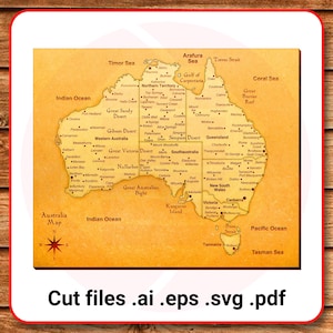 Fichiers SVG découpés au laser Carte de l'Australie Produit numérique Découpe laser fichier de modèle vectoriel Artisanat bricolage décoration murale art téléchargement immédiat