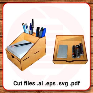 Corte a laser SVG Pequeno organizador de mesa Porta-lápis Porta-bloco de notas Corte a laser Glowforge SVG Artesanato faça você mesmo material de escritório modelo vetorial