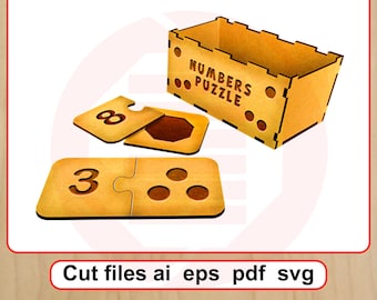 Laser cut SVG Montessori numbers puzzle Vector design template Digital download