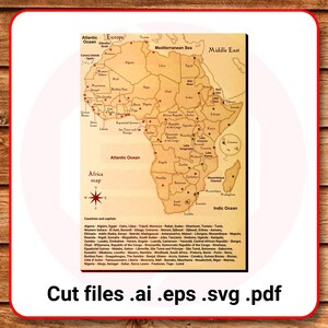 Laser cut SVG Africa map Laser cutting vector Glowforge files mdf wood crafts Home decor wall art digital download