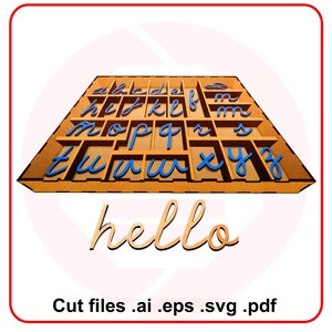 Laser cut file Cursive Italic letter alphabet box Montessori school Glowforge SVG vector digital download
