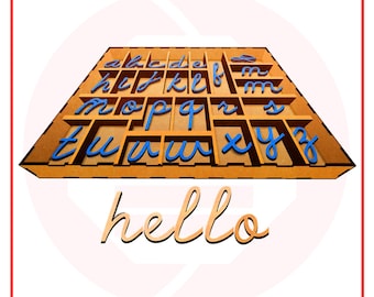Laser cut file Cursive Italic letter alphabet box Montessori school Glowforge SVG vector digital download