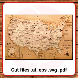 Arquivos SVG cortados a laser Mapa dos Estados Unidos da América EUA Corte a laser decoração design vetorial modelo de produto digital download instantâneo