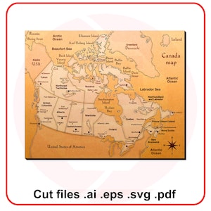 Fichiers SVG découpés au laser Modèle de carte du Canada Décoration d'intérieur Téléchargement instantané