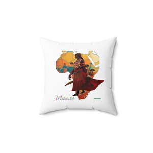 Funda de cojín cuadrada de poliéster hilado con mapa africano de mujer masai, decoración del hogar, cojín de sofá, cojín decorativo, regalo de inspiración africana.