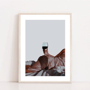 Wine Print | Modern Wall Art | Kitchen Decor | Bar Cart Decor | Aesthetic Neutral | Red Wine Illustration | Digital Download | Home Decor