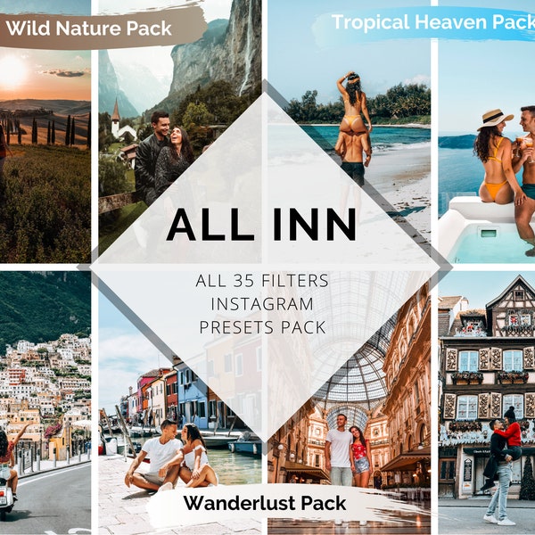 3x ALL COMBO: Wild Nature + Tropical Heaven + Wanderlust Pack | 35 Lightroom Mobile and Desktop presets | For Android, Ios, PC