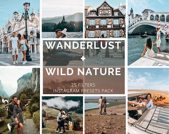 2x COMBO: Wanderlust + Wild Nature-pakket | 25 Lightroom Mobile- en Desktop-voorinstellingen | Voor Android, iOS, pc