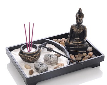 Desktop Mini Japanese Sand Garden Kit with Bamboo Tray Zenfy Zen Garden Kit