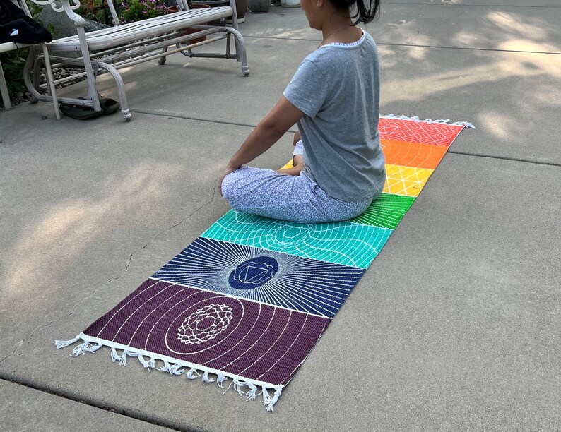 Organic Cotton 7 Chakra Yoga Mat Rug Comfortable And Perfect For Yoga, Meditation, Fitness, and Prayer Non-toxic and Anti-slip image 3