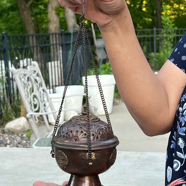 Tibetan Lobandani  Hanging Copper incense burner , Cone Charcoal Incense Resin burner, Meditation