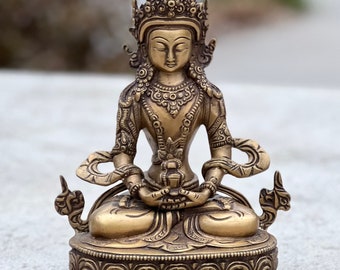 Amitayus Long Life  Statue Solid Brass for Home Altar Shrine Meditation Room 8.5 Inches Tall - Fast Shipping!!!