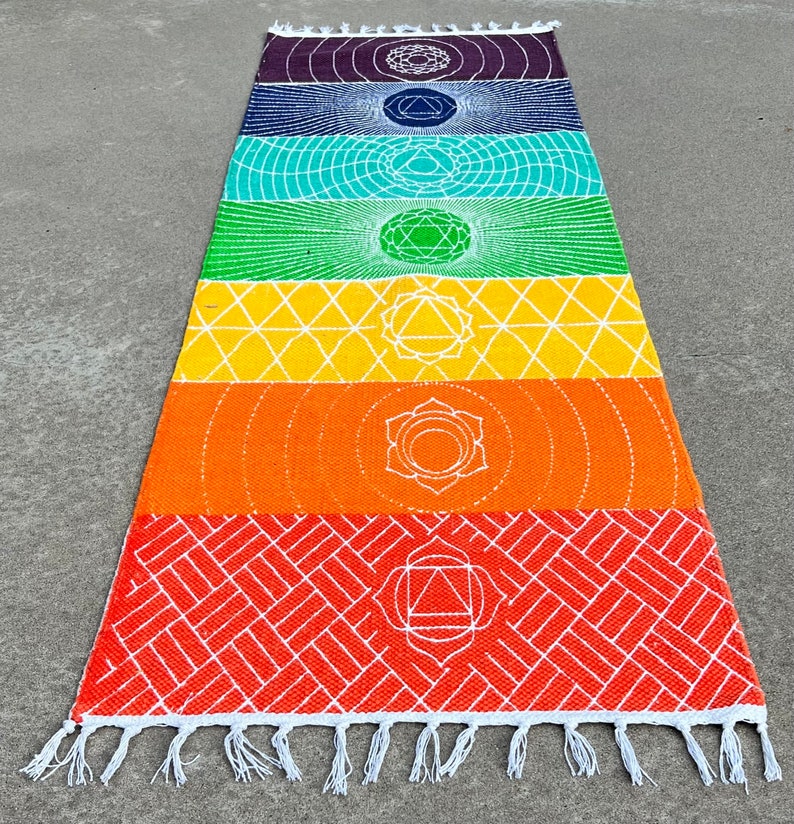 Organic Cotton 7 Chakra Yoga Mat Rug Comfortable And Perfect For Yoga, Meditation, Fitness, and Prayer Non-toxic and Anti-slip image 9