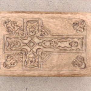 Hand Carved Celtic Cross Wooden Box Keepsake Jewelry Storage image 9