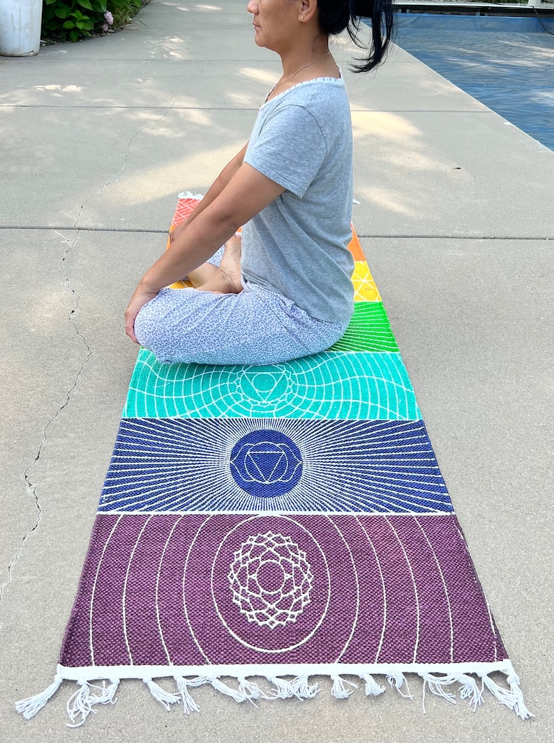 Organic Cotton 7 Chakra Yoga Mat Rug Comfortable And Perfect For Yoga, Meditation, Fitness, and Prayer Non-toxic and Anti-slip image 1