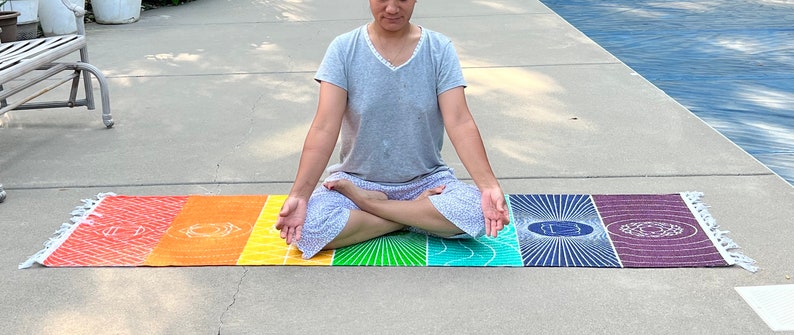 Organic Cotton 7 Chakra Yoga Mat Rug Comfortable And Perfect For Yoga, Meditation, Fitness, and Prayer Non-toxic and Anti-slip image 2