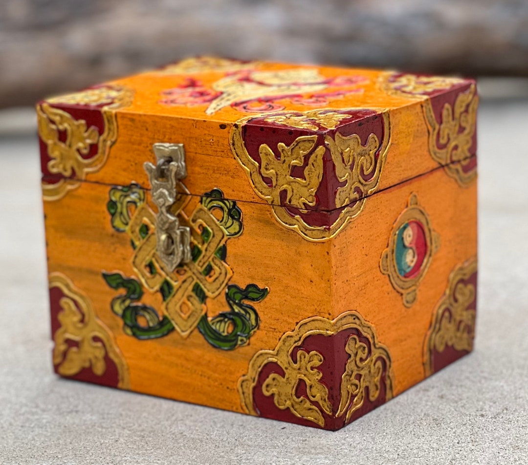 Hand Carved Painted Wooden Box Nepal Keepsake Jewelry Watch Etsy