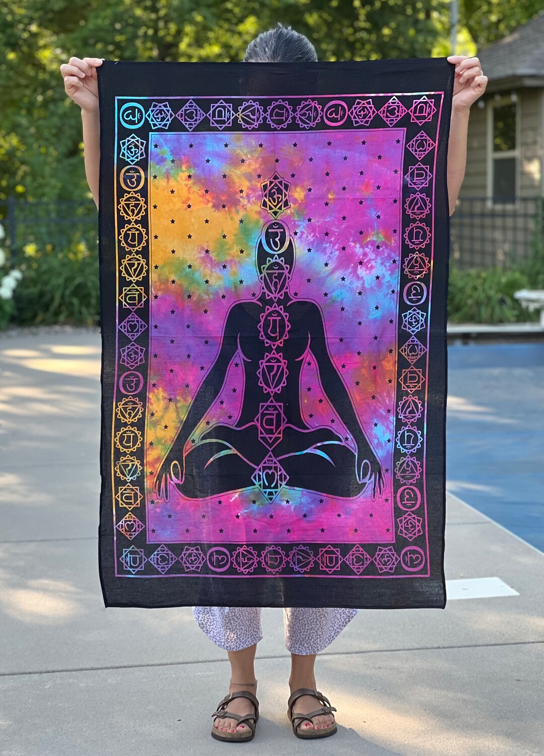 Chakra Tie Dye Wall Hanging Banner , Chakras Wall Decor for Meditation