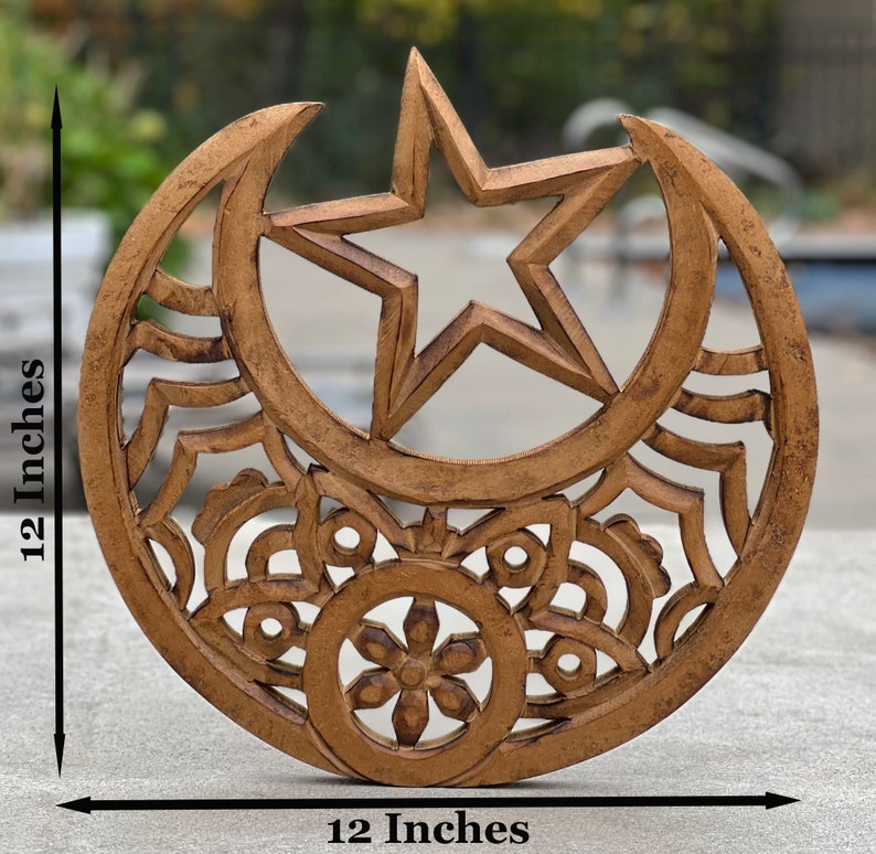 Handcrafted Wooden Celestial Star Moon Wall Décor Hanging Art image 3