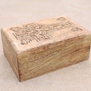 Hand Carved Celtic Cross Wooden Box Keepsake Jewelry Storage image 7