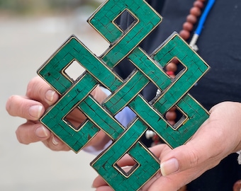 Handmade Tibetan Endless Knot Pata Eternal Knot  Wooden Wall Hanging