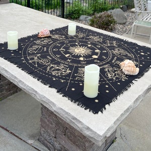 Zodiac Astrology Sun Moon Altar Cloth Tarot  Witchcraft Table Cloth Cover