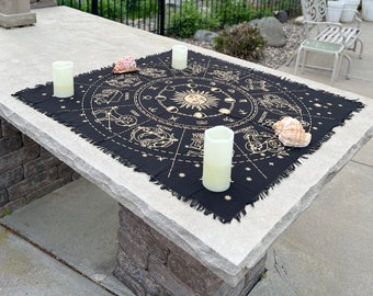 Zodiac Astrology Sun Moon Altar Cloth Tarot  Witchcraft Table Cloth Cover