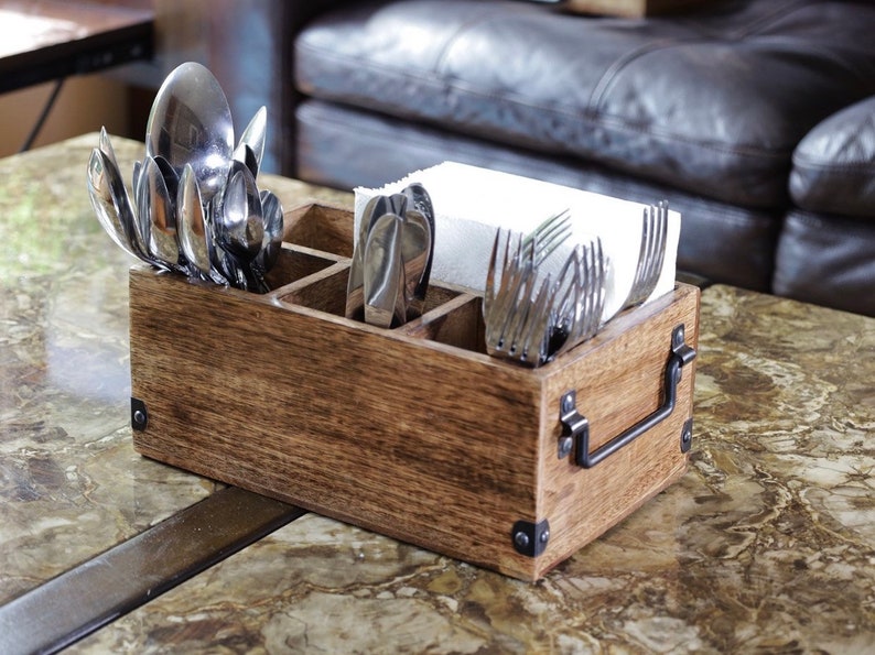 Mango Wood Utensils Caddy Holder for Spoons Forks Knives Etsy