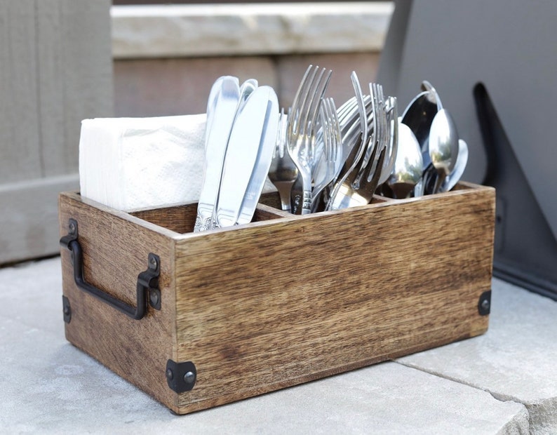 Mango Wood Utensils Caddy Holder for Spoons Forks Knives Etsy