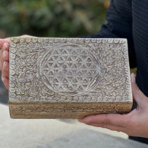 Hand Carved Flower Of Life Wooden Box Keepsake Jewelry Storage  302 - FAST SHIPPING!!!