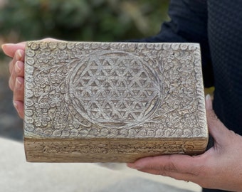 Hand Carved Flower Of Life Wooden Box Keepsake Jewelry Storage  302 - FAST SHIPPING!!!