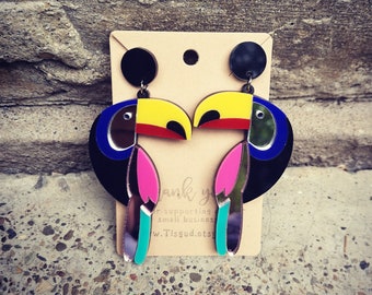 Very Large & Fabulous Tucan statement stud earrings