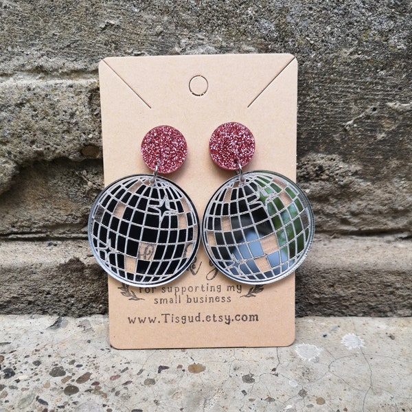 Boucles d'oreilles rétro en acrylique avec boules à facettes disco