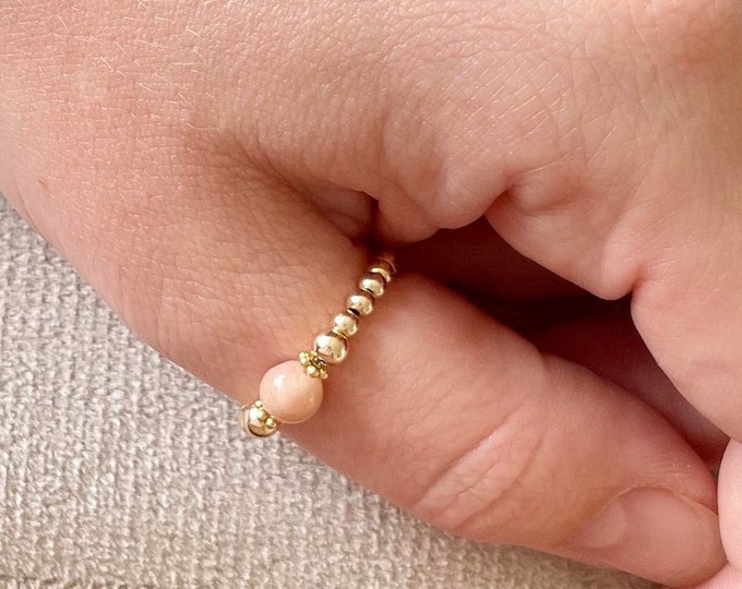 14k Gold Filled Sunstone Ring: Beaded Stacking Ring
