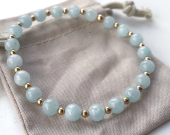 Aquamarine Crystal Bracelet, 6mm Genuine Aquamarine Birthstone Bracelet, Womens Stacking Bracelet, Gift for her