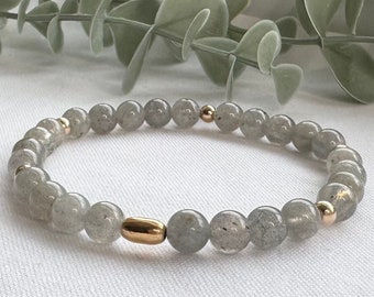 Labradorite Beaded Gemstone Bracelet, Blue Flash Labradorite Crystal Healing Bracelet, Womens Stackable Yoga Bracelet, Gift for her