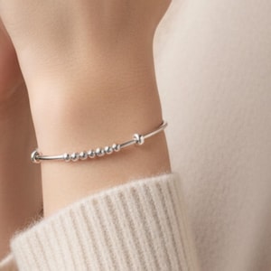 Angstarmband aus Sterlingsilber mit Fidget-Spinner-Perlen, minimalistischer Stressabbau-Schmuck für den Alltag