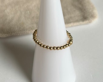 Silver Beaded Ring, Gold Stretch Ring, stacking Ring